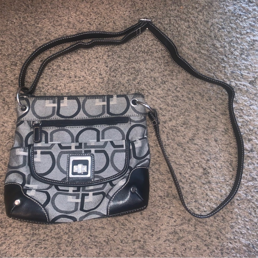 Treviso grey/black crossbody adjustable bag with silver hardware
